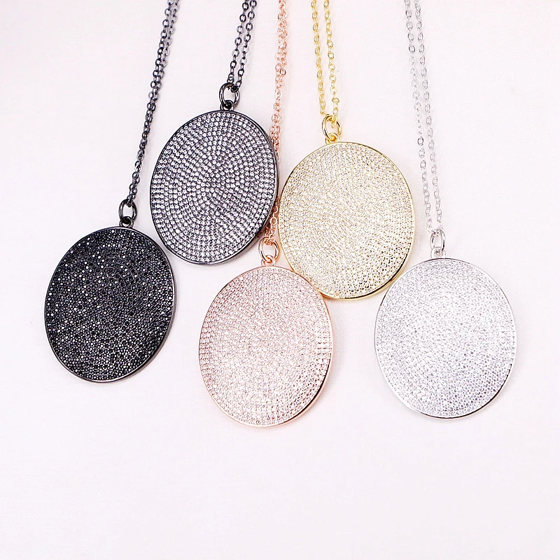 

5 Strands ZYZ185-8426 womens necklaces jewelry New Top Quality Copper Micro Pave CZ Crystal Oval Pendant Chokers Necklaces