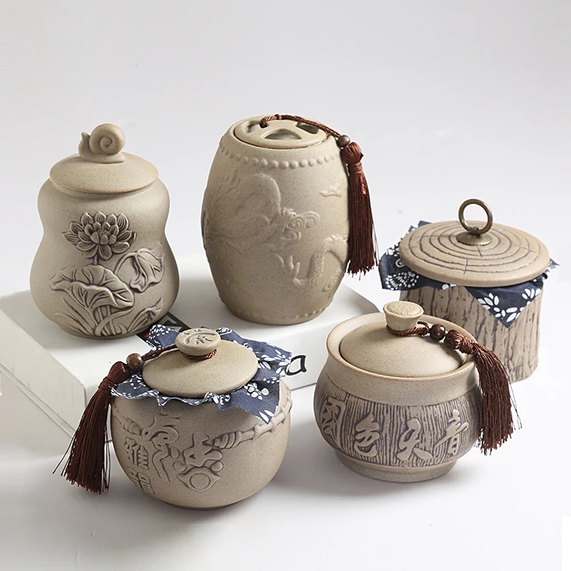 

Large Capacity Chinese Ceramic Pottery Dragon Flower Carving Storage Organization Jar | for Storage Coffee Bean Tea Candy Spices