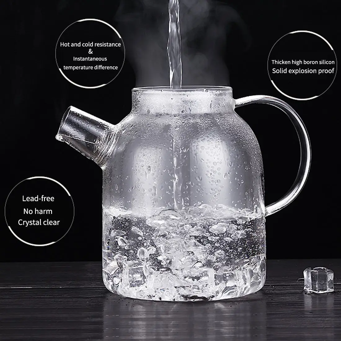

1800ml Water Pitcher, Resistant Transparent Glass Kettle Teapot Coffee Juice Jug with Stainless Strainer Functional