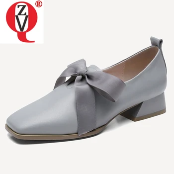 

ZVQ shoes women 2019 spring new concise casual popular lace-up genuine leather women pumps square toe outside three colors shoes