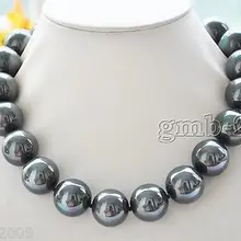 Бесплатные доставить Дворянства Лаки Женщины Редкие Огромными Природными 14 мм Радуга Черный Южной Sea Shell Перл Круглый Ожерелье 1" AAA Серебряный крюк