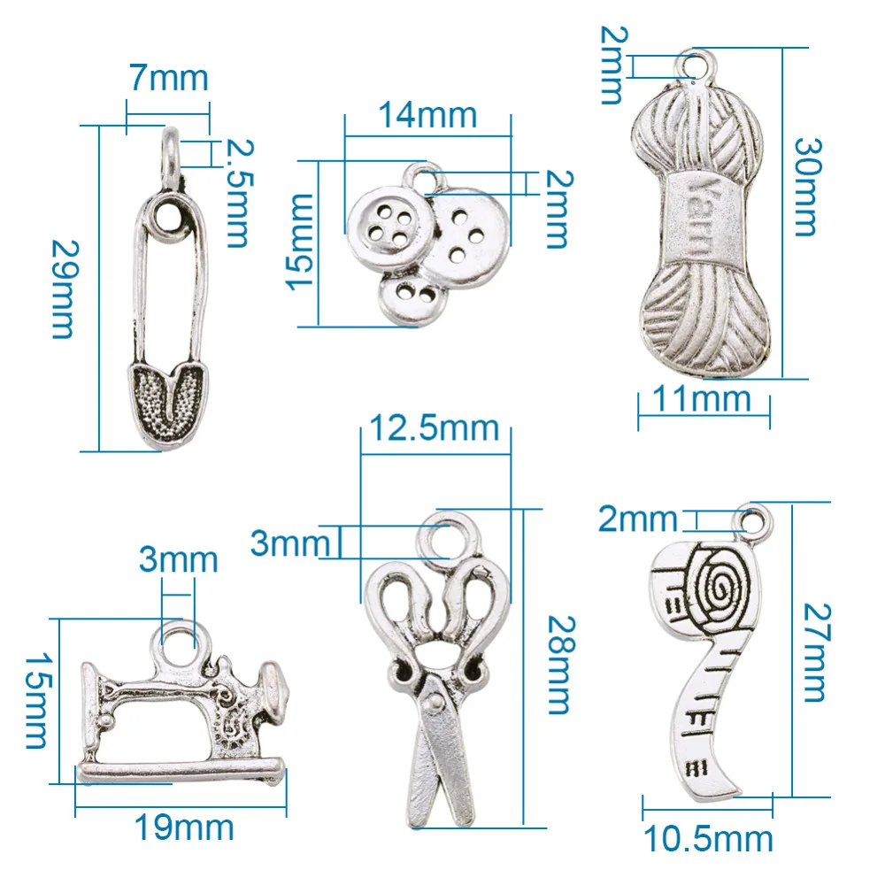 Швейное Вязание тематические Тибетский Стиль сплава Подвески, ножницы, трубы, булавка, раскол пряжи, кнопка, подвески швейная машина, свинец