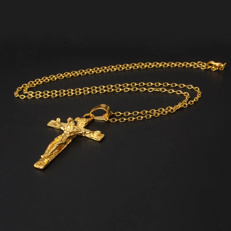 Vintage Classic Punk Statement Necklace Trendy Male Silver Gold Color Crucifix Cross Jesus Piece Necklace&Pendants Men Jewelry