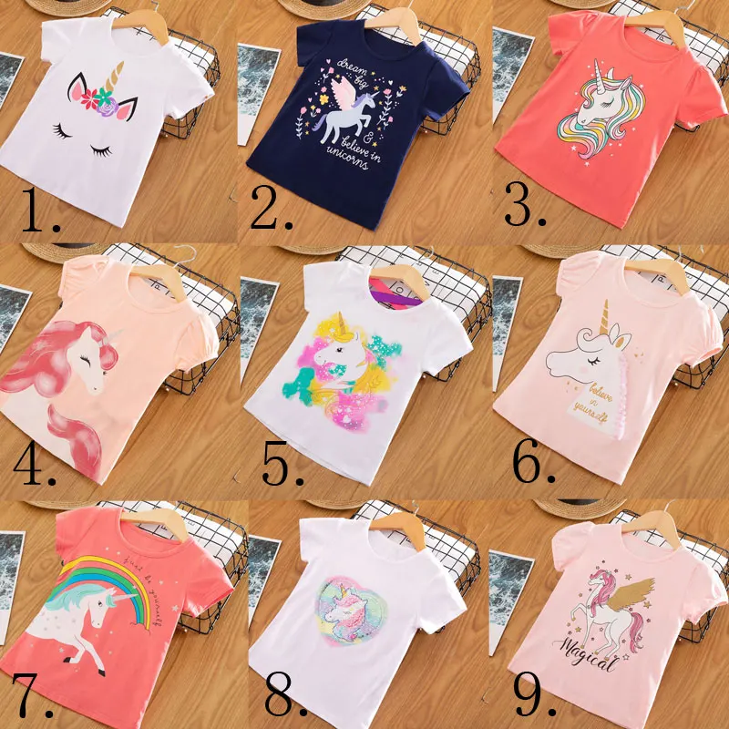 

2019 Kids Girl T Shirt Summer Baby Girls Cotton Tops Toddler Tees Clothes Children Clothing Unicorn T-shirts Short Sleeve Wear