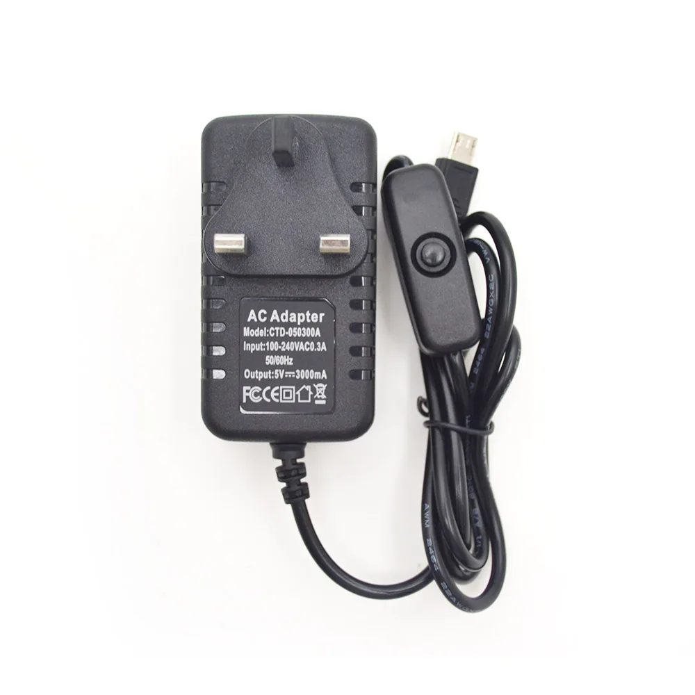 Raspberry Pi 3 B + блок питания 5 В А кнопка переключения Micro USB адаптер штепсельная вилка