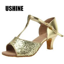 Каблук высотой 7 см/5 см, из PU искусственной кожи, с блёстками; Танго, латина Обувь для танцев женщина Zapatos Сальса обувь Zapatos De Baile Latino Mujer 216