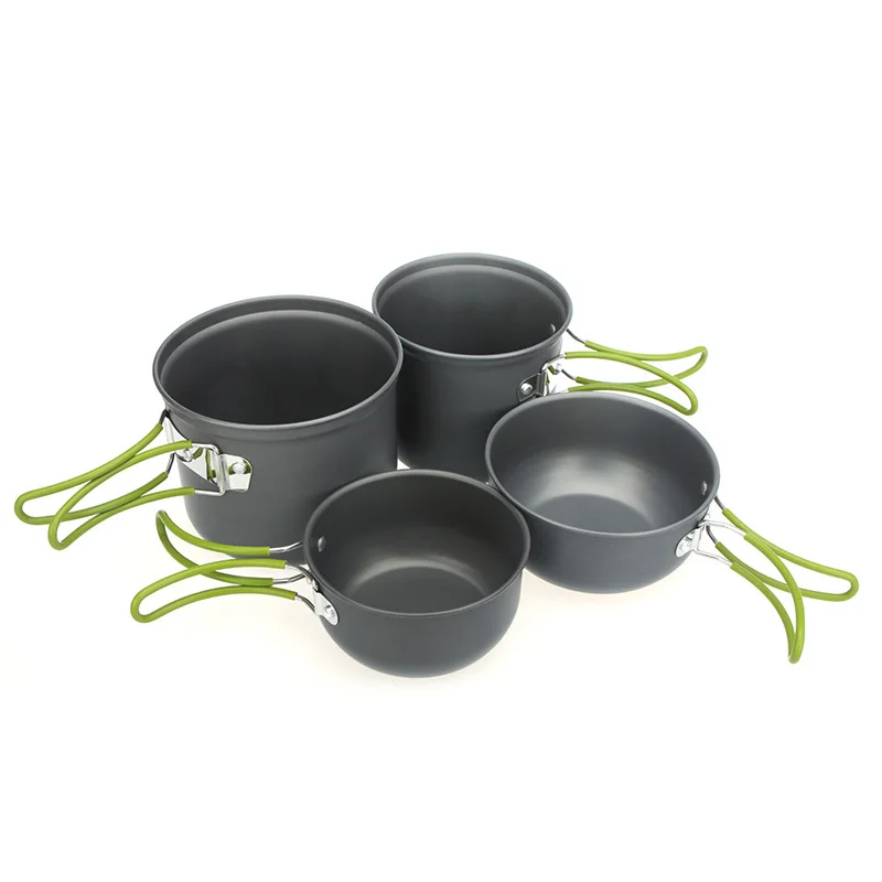 4pcs Outdoor Camping Cookware Backpacking Cooking Bowl Pot Pan Set 2 3