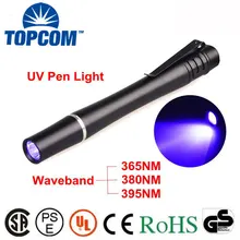 TopCom 3 W mini Карманный 2AAA Батарея питание 395nM 380nM 365nM ультрафиолетового Алюминий сплав УФ-ручка фонарик уф-pen свет факел