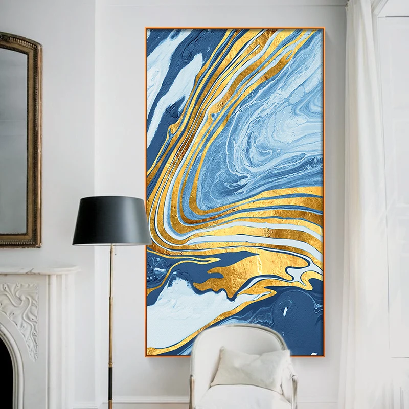 

abstract Flowing Color canvas painting golden posters and print wall art pictures for living room bedroom aisle modern decor