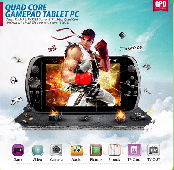 NEW GPD Q9 GamePad Game Tablet PC RK3288 7'' Android 4.4 Quad Core Game Handheld Console 2GB/16GB 3D Game Player 0.3MP Camera