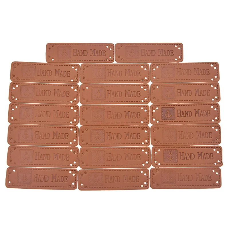 

20pcs Hand Made Labels PU Leather Tags Anchor Embossed Tags For Bags DIY Handmade Garment Labels Sewing Accessories