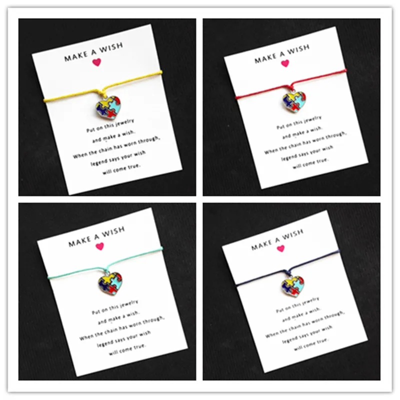 New Arrival Heart Enamel Autism Awareness Jigsaw Puzzle Piece Dangle Charms Wish Card Bracelet For Women Girls Best Gifts 10pcs Buy At The Price Of 12 55 In Aliexpress Com Imall Com