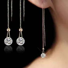 USTAR Water Drop long Earrings for women 2 0ct AAA Round cut Cubic Zirconia wedding Jewelry