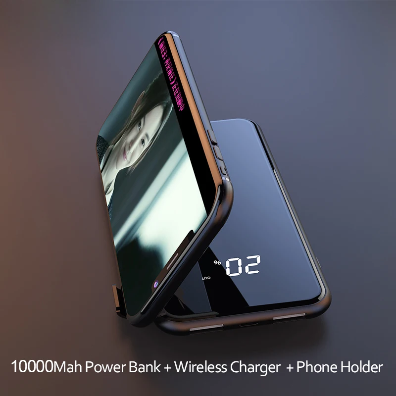 Настоящее зарядное устройство 10000 мАч с двумя USB внешними аккумуляторами, быстрая зарядка, беспроводное зарядное устройство для samsung S8 S7 iPhone 8 Plus X, мобильный телефон