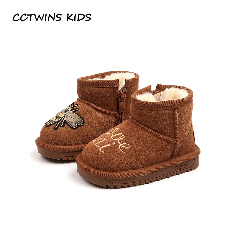 

CCTWINS KIDS 2018 Winter Children Fashion Snow Boot Baby Boy Brand Warm Mid Calf Boot Girl Genuine Leather Black Shoe CS1591