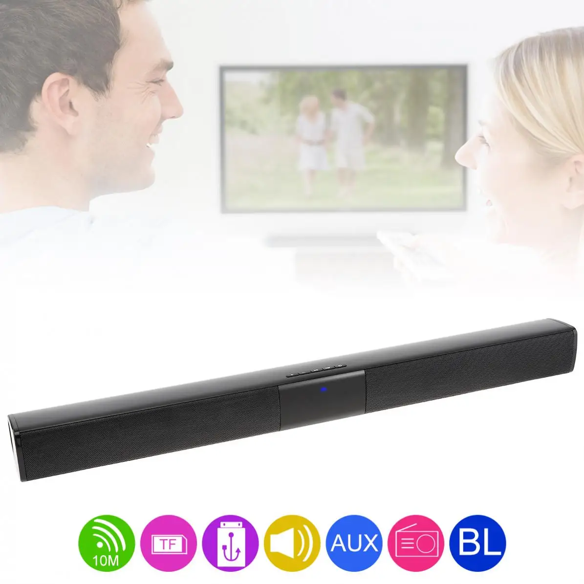 

Home Theater Bluetooth Soundbar Speaker with 4 Full Range Horns / 3.5mm Audio Input / Micro Charging for TV / PC / Smartphone