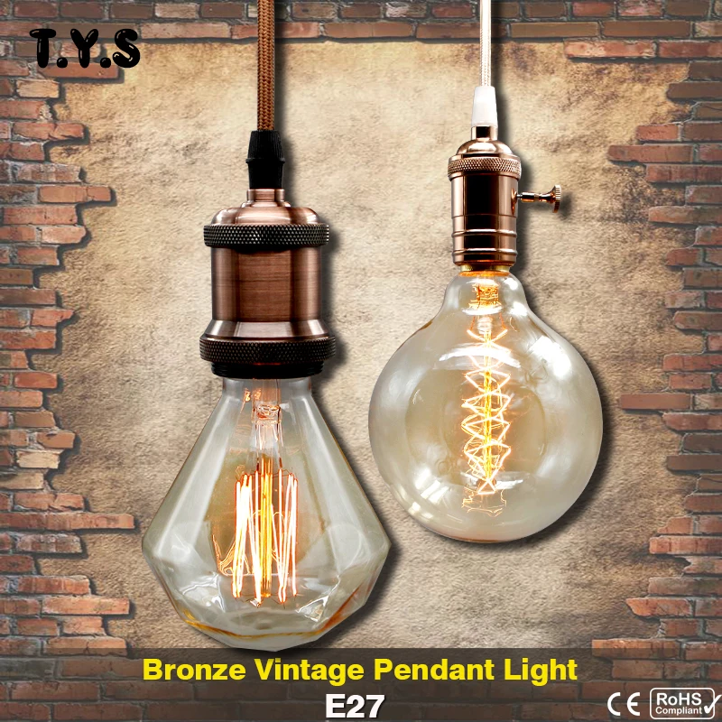 

Metal Pendant Light Vintage Bronze Incandescent Bulb E27 LED Socket lamp base holder edison Shade Retro Bulb Iron Socket lampada