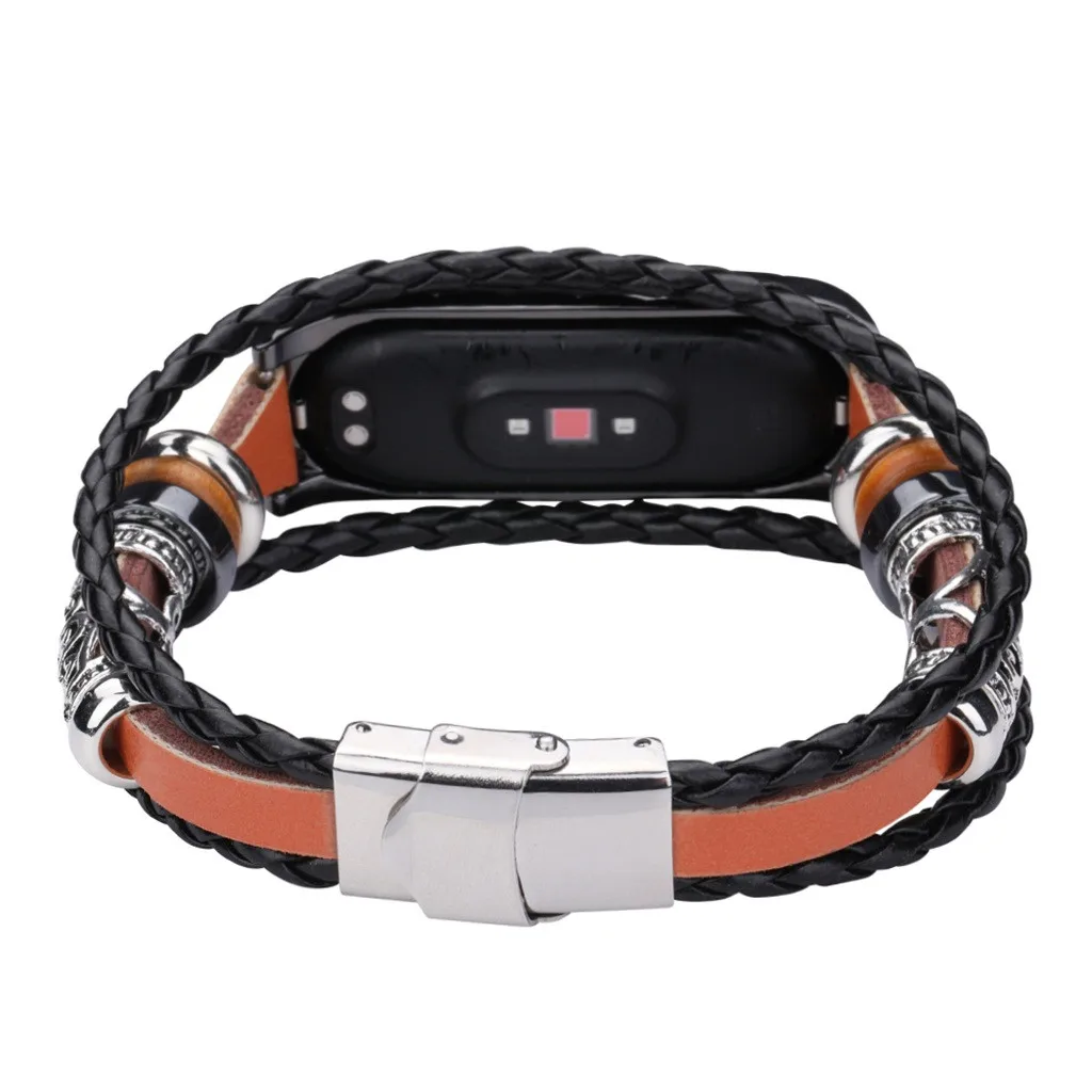 Hot Wristband For Xiaomi Mi Band 4 Replacement Leather Beading Bracelet Strap Weave Braided Drop Ship Gift Correa#27Q