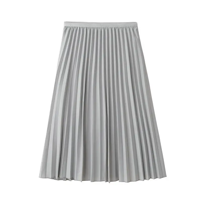 Горячая Распродажа, летняя женская Свинг однотонная плиссированная юбка с высокой эластичной талией, новая трапециевидная Тюлевая женская повседневная юбка до середины икры - Цвет: DQ00238