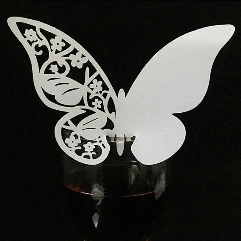 10 Color 50pcs Laser Cut Hollow Butterfly Place Cards Wedding Escort Wine Glass Cup Table Name Cards Wedding Party Supplies (5)