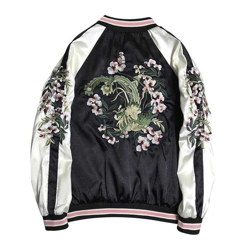 

Double-sided Wear Embroidery Jacket Women Contrast Color Satin Soft Basic Jackets Coat Bf Style Bomber Jacket Tops
