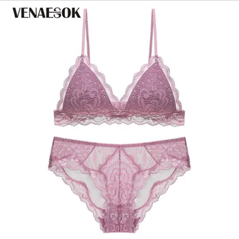 

2019 Top Sexy Women Vest Bras Embroidery Lingerie Set Purpl Bra Panties Set Plus Size Brassiere Wire Free Lace Underwear Sets