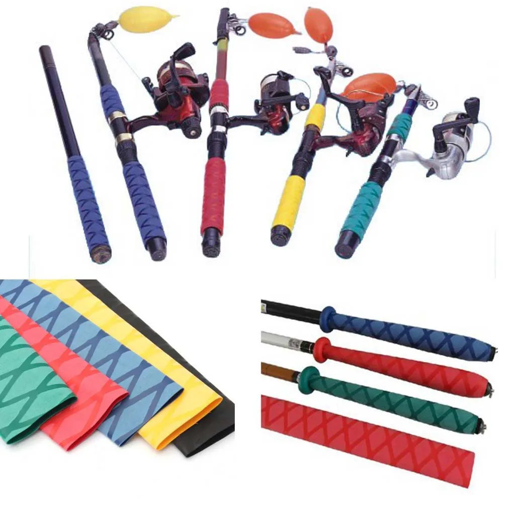 30mm Black Non Slip Heat Shrink Tubing Textured Grip Fish Rod Racket Handle
