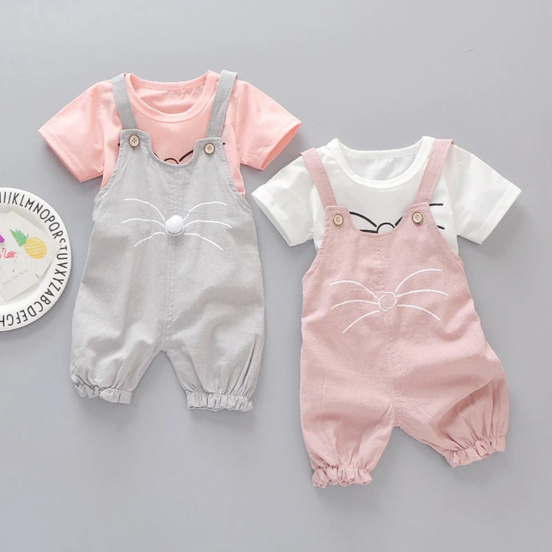 

2019 newborn baby Girls clothes summer outfits sets T-shirt + bib 2pcs suit for infant baby girls clothing one year birthday set