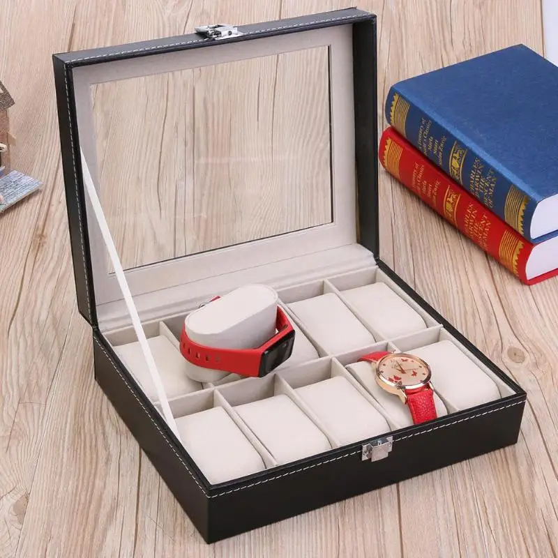 10 Grids PU Leather Watch Box Case Men Watches Holder Organizer Watches