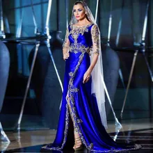 Top Quality Muslim Celebrity Evening Dresses Dubai Arabic Women Dress Royal Blue Kaftan Prom Gowns Moroccan Islamic Luxury Dress