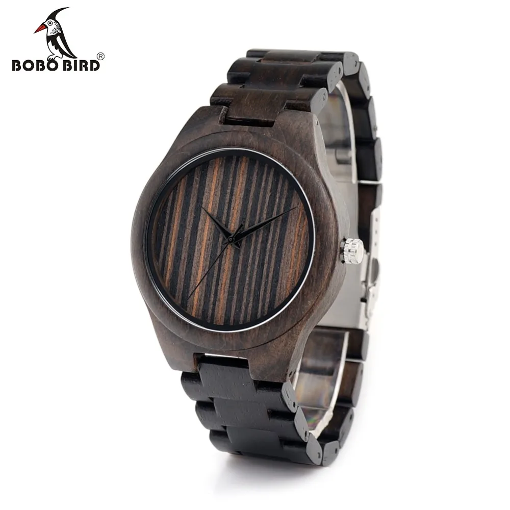 BOBO BIRD Wood Band Men Watches Black Luxury Brand Wood Wristwatch Wood Strap Japan Movement 2035