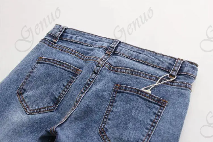 Для женщин Мода рваные pearled Тонкий джинсовые штаны бойфренд джинсы для мотобрюки дамы s ежедневно повседневное Жан брюки костюмы