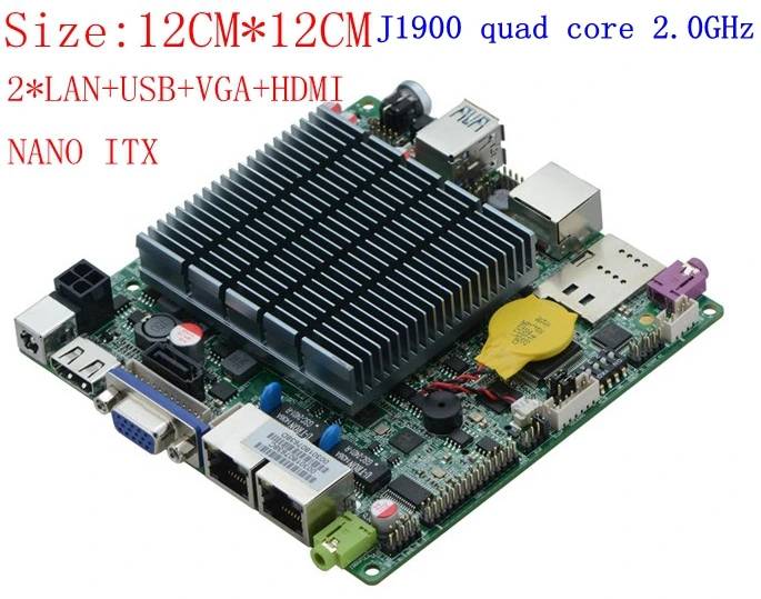 Best Price 20 PCS low power fanless Nano ITX Motherboard Desktop with J1900 2.0ghz 2*1000M lan hdmi and vga