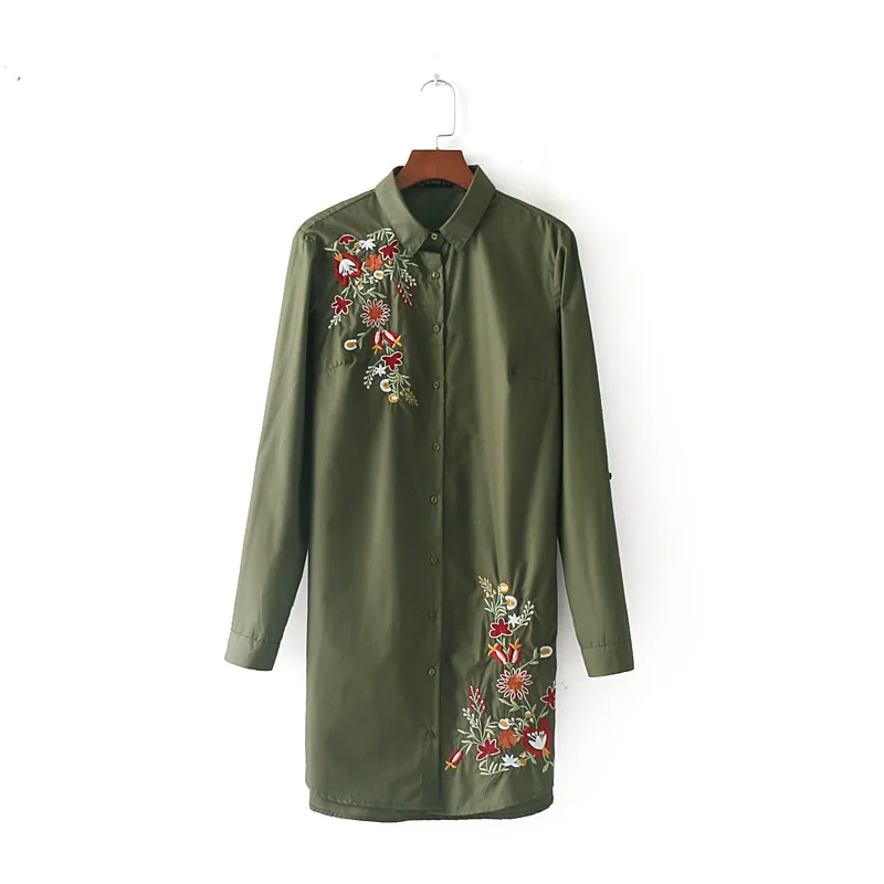 

2018 fashion women vintage flower embroidery casual slim long shirt blouse long sleeve retro blusas chemise femme tops LS1617