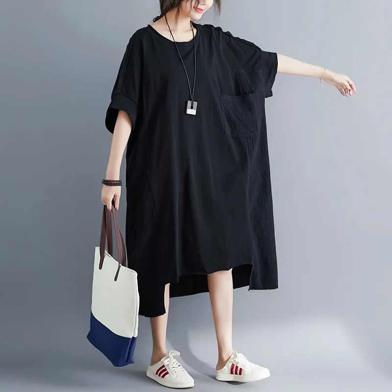 

Johnature 2019 Summer Solid Color Loose Casual O-neck Half Sleeve Irregular Tassel Women Dresses New Korean Simple Dress