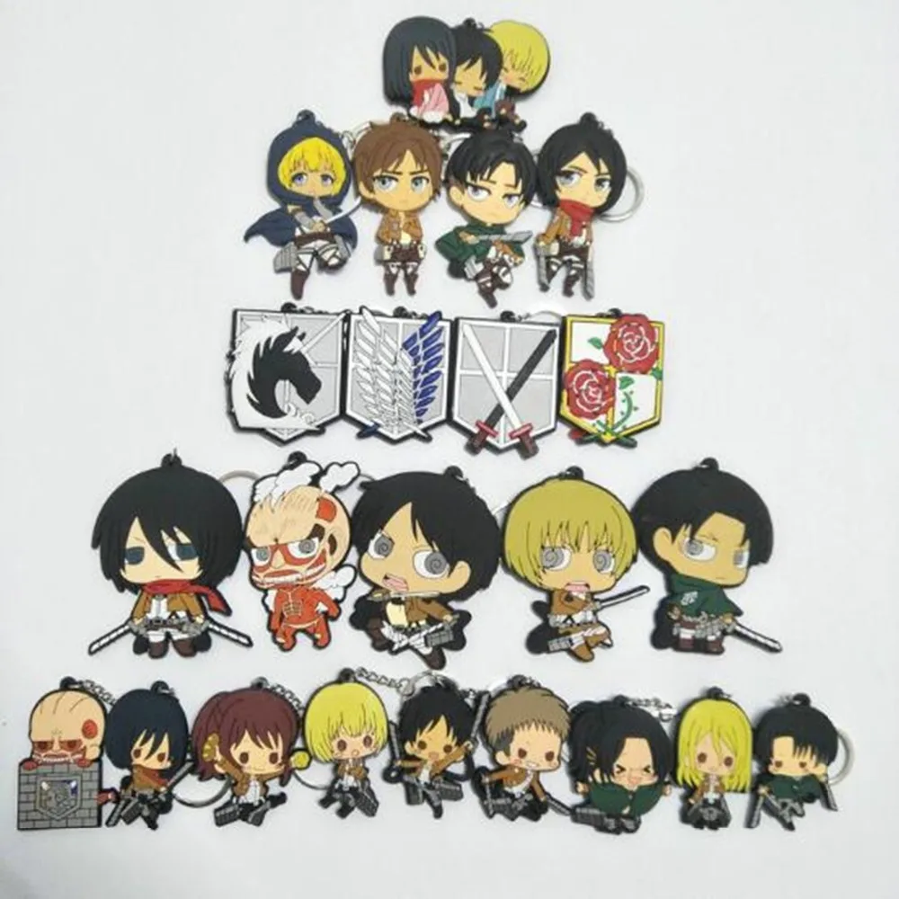 

17 style Attack on Titan PVC pendant key chain special Eren Ackerman Rivaille Levi Cosplay Llavero Chaveiro kids mini cute 2018