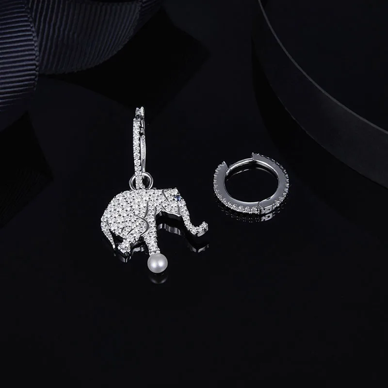 Асимметричные мини-серьги «Слоник» из стерлингового серебра 925 пробы с жемчугом, кубическим цирконием, камнями, женские роскошные ювелирные изделия, коллекция декана