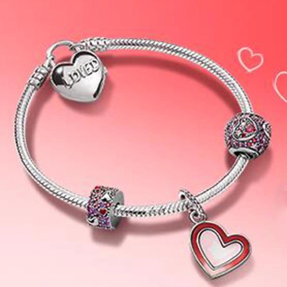 

NEW 100% 925 Sterling Silver 2019 Valentine's Day Love Bracelet Set Premium Product Jewelry Making Vintage For Women's Gifts