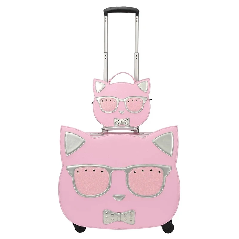 New Cartoon Hello Cat 18 inches girl students trolley case luggage bag women rolling suitcase vs travle bag with Cosmetic