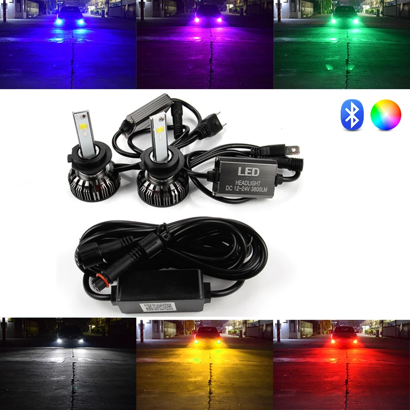 OKEEN RGB H4 H7 H11 Светодиодный H1 H3 9005 9006 головной светильник лампы приложение Bluetooth