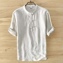 Брендовая Льняная мужская рубашка с короткими рукавами из чистого льна для мужчин рубашки Италии Мужская, в деловом, повседневном стиле рубашка модные однотонные рубашки для мальчиков человек Женская сорочка