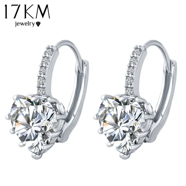 

17KM Brand Charm Simple Heart Crystal Stud Earrings Women Romantic Zircon Round Earrings Statement Accessories Pendientes