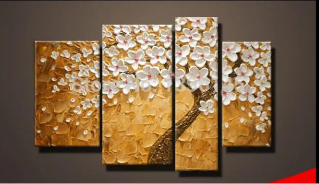 100% Hand-painted Modern Abstract Huge Wall Art Oil Painting On Canvas 4pieces as set Flower Pictures | Дом и сад