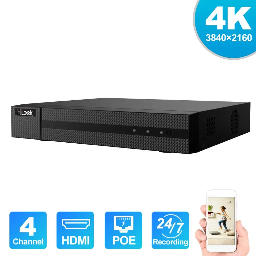 Система видеонаблюдения HiLook 4/8 каналов Onvif 4/8/4P/4P Hikvision Plug & Play 4K PoE NVR 1 SATA VCA