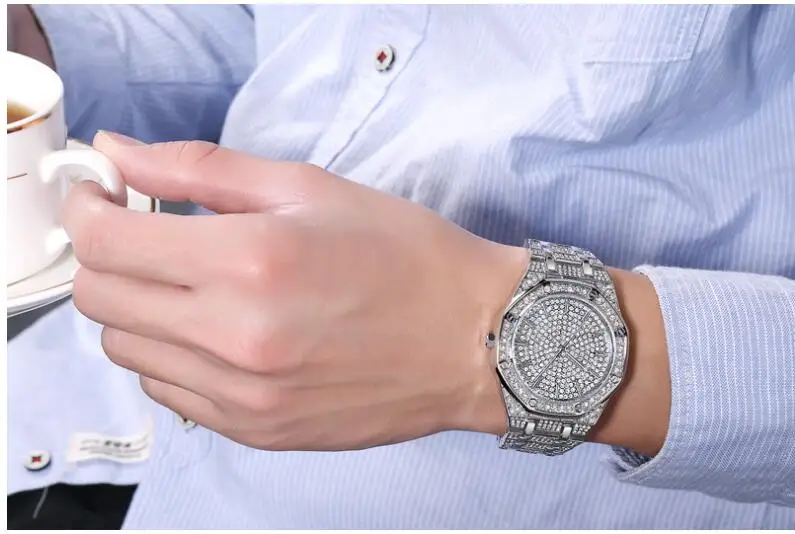 Модные роскошные золотые часы с бриллиантами для мужчин, брендовые кварцевые наручные часы с датой, мужские часы с календарем, деловые часы relojes hombre
