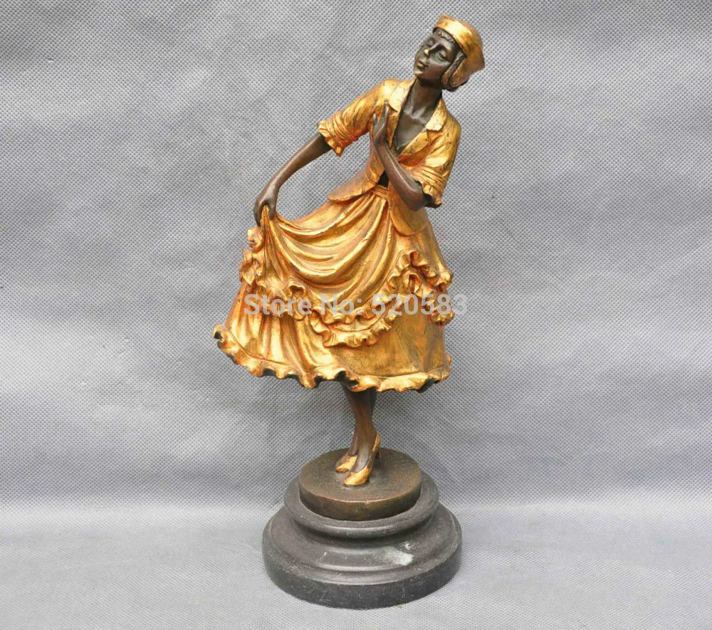 

free 11" Bronze Women Gilt beauty Dance Art Sculpture Statue fast