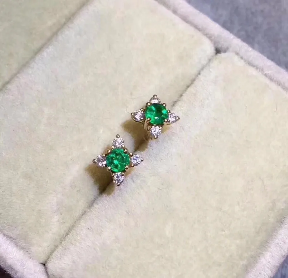 

2018 women ear stud fashion jewelry Green nature Emerald 925 Sterling Silver Stud exquisite Earrings