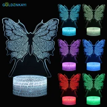 GOLDENKAYI 3D светодиодный оригинальность ночные светильники атмосфера визуальная лампа сенсорный бабочка прикроватная семь цветов свет подарок на день рождения