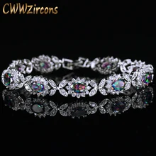 Oval Genuine Mystical Rainbow Topaz Bracelet Solid 925 Sterling Silver Fabulous Charm Vintage Gift For Women Jewelry CB174 Oval Genuine Mystical Rainbow Topaz Bracelet Solid 925 Sterling Silver Fabulous Charm Vintage Gift For Women Jewelry CB174