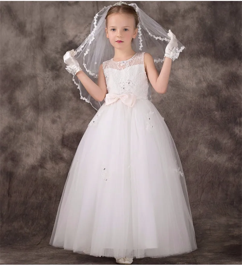 Buy 2019 Elegant White Ivory Tulle Flower Girl Dresses Sheer Neck Appliques & Lace Beaded First Communion Dresses for Girls Custom for only 99.99 USD Buy 2019 Elegant White Ivory Tulle Flower Girl Dresses Sheer Neck Appliques & Lace Beaded First Communion Dresses for Girls Custom for only 99.99 USD